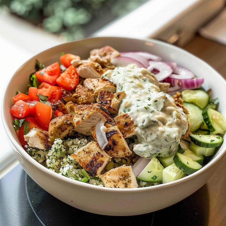 Restaurant-Style Greek Chicken Bowls Tzatziki 1 Restaurant-Style Greek Chicken Bowls Tzatziki