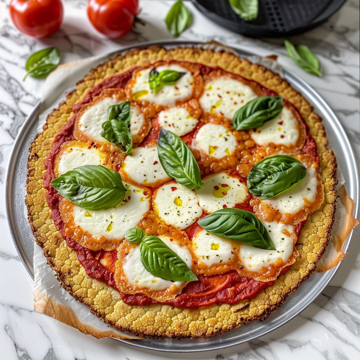 Easy Healthy Cauliflower Crust Margherita Recipe 1 Easy Healthy Cauliflower Crust Margherita Recipe