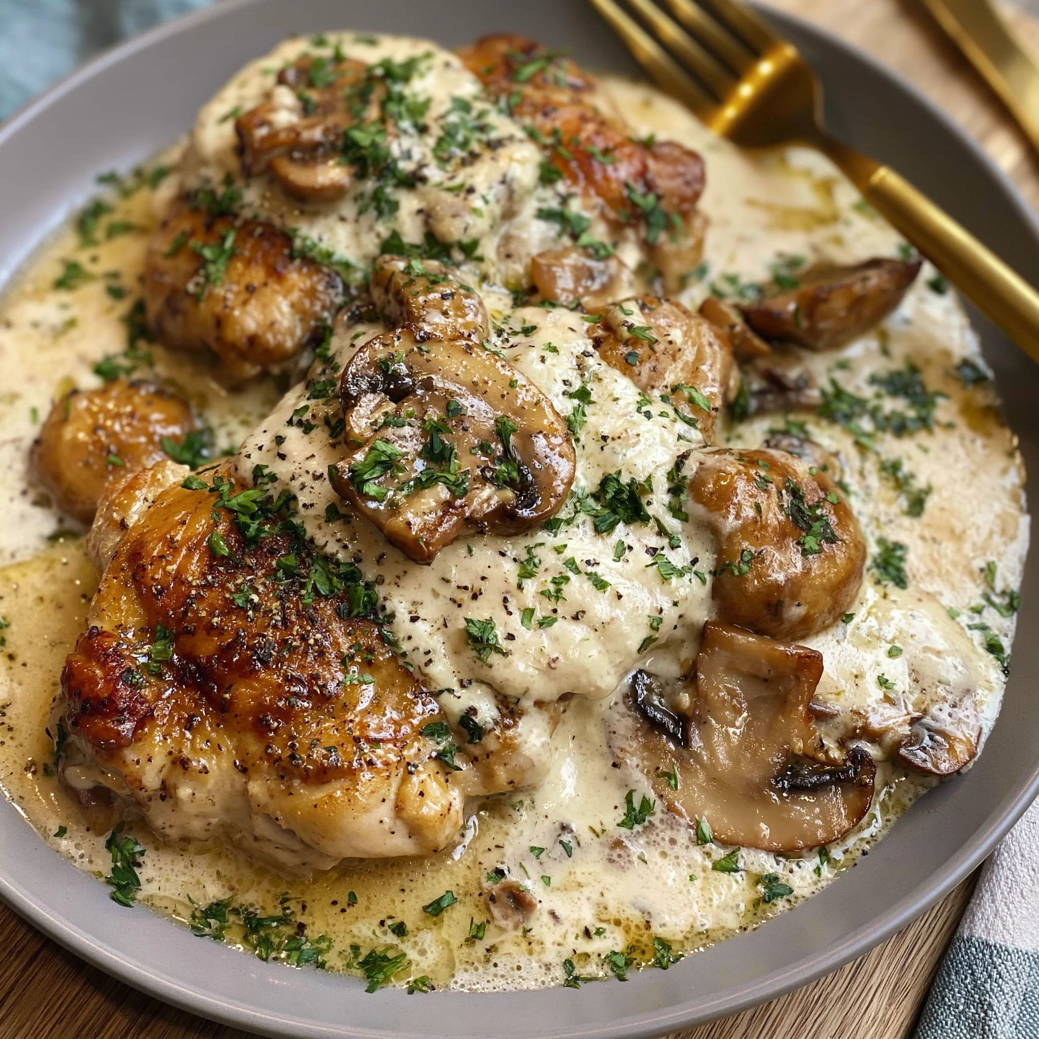 Cheesy Garlic Creamy Mushroom Chicken