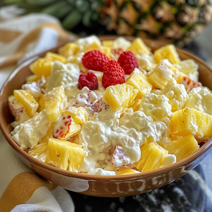 Cheesy Garlic Pineapple Fluff Salad 3 pineapple fluff salad