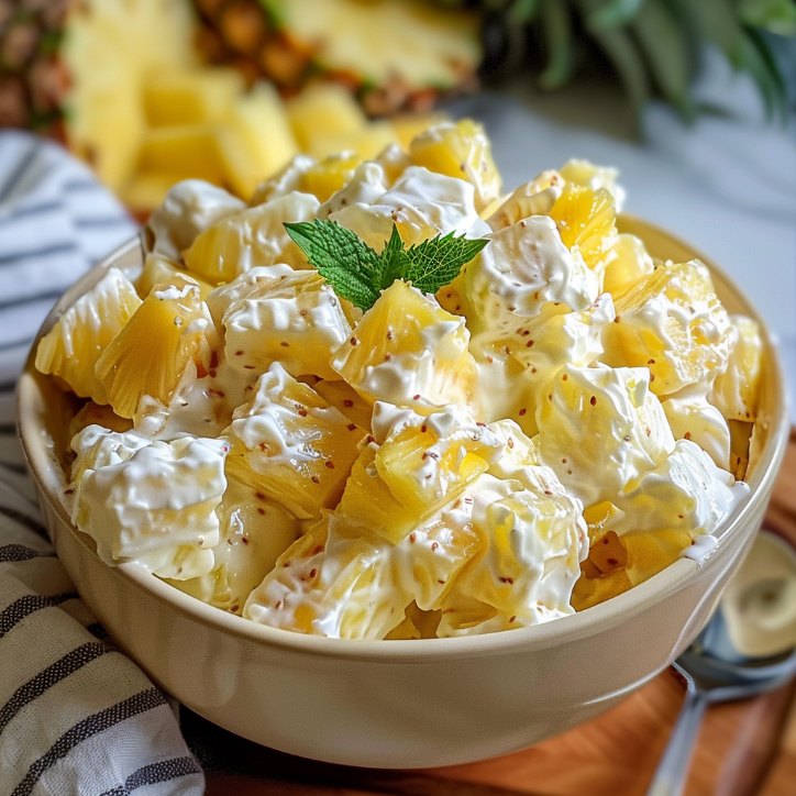 Cheesy Garlic Pineapple Fluff Salad 2 pineapple fluff salad