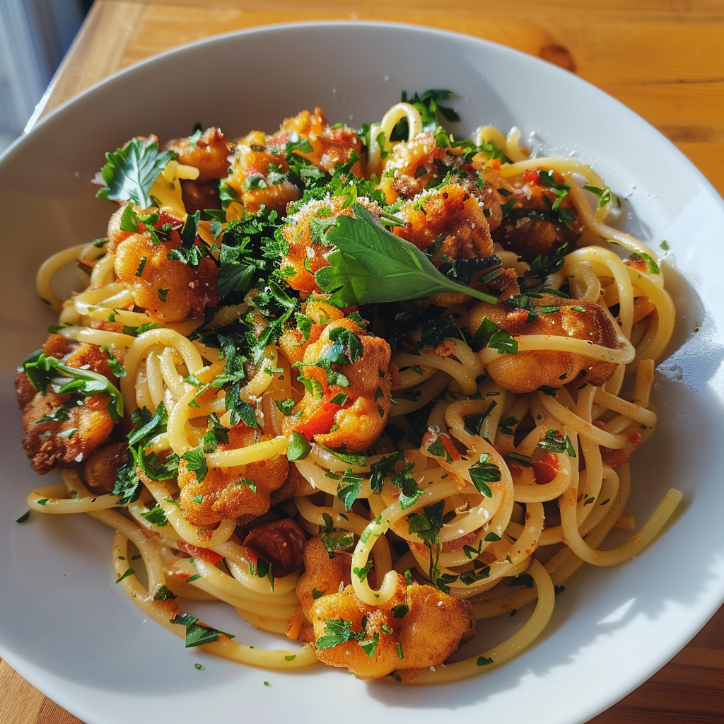 kichererbsen fritter pasta mit