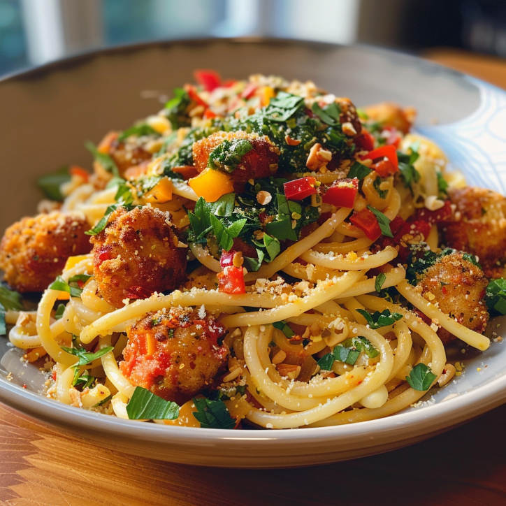 kichererbsen fritter pasta mit