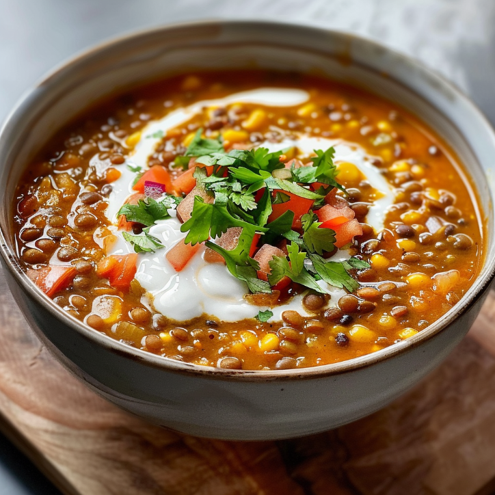 luxurious lentil tortilla soup