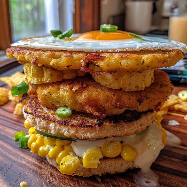 corn fritter breakfast sandwiches