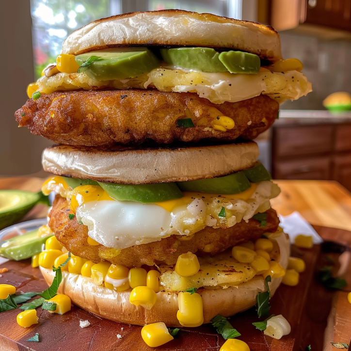 corn fritter breakfast sandwiches