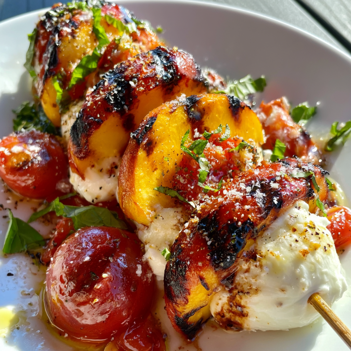 Garlic Parmesan Charred Peach Burrata Caprese 4 charred peach burrata caprese
