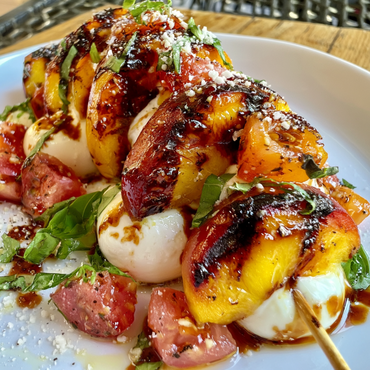 Garlic Parmesan Charred Peach Burrata Caprese 2 charred peach burrata caprese