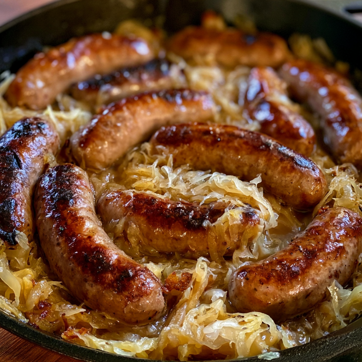 oktoberfest bratwurst sauerkraut skillet