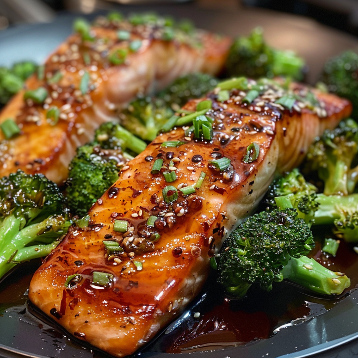 honey garlic salmon broccoli