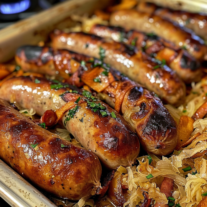 sheet pan sausage sauerkraut