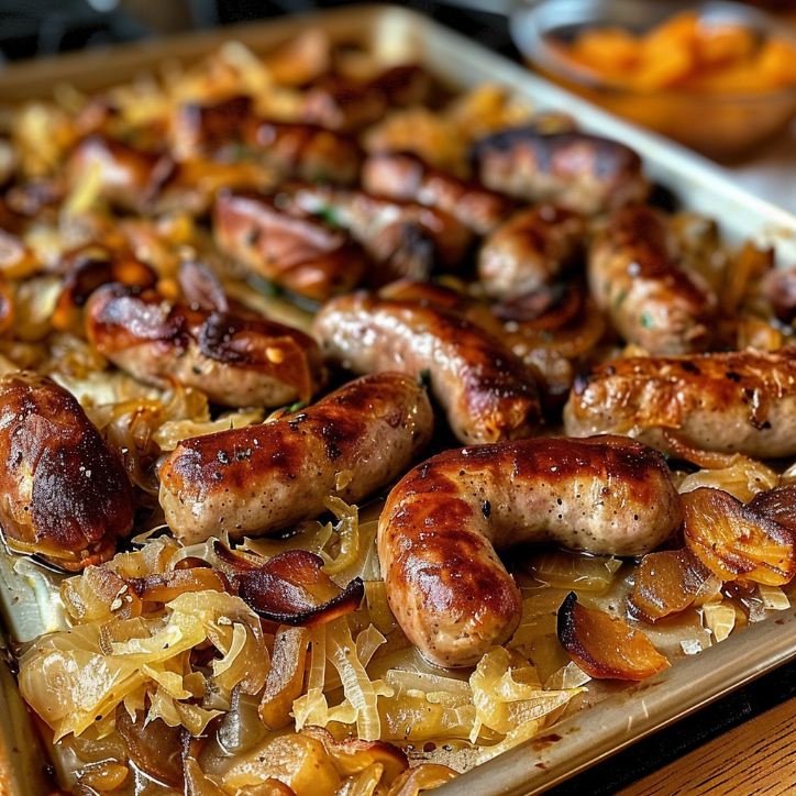 sheet pan sausage sauerkraut
