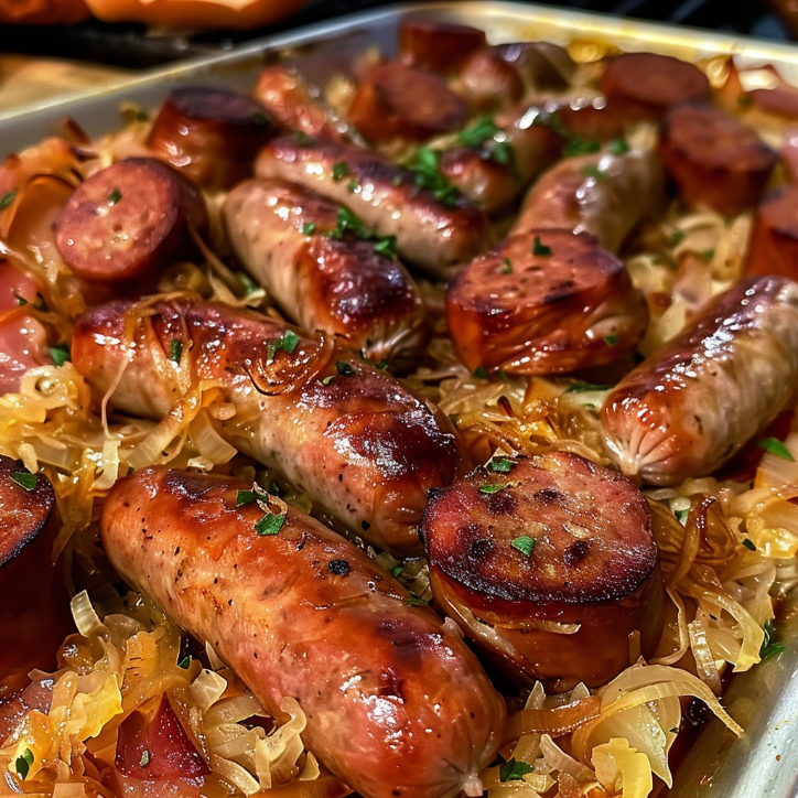 sheet pan sausage sauerkraut