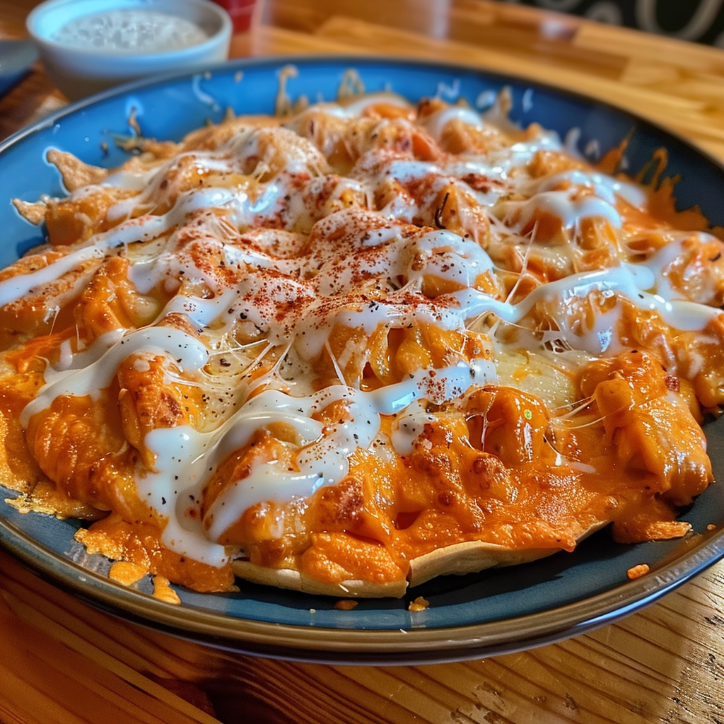 creamy spiderweb buffalo chicken