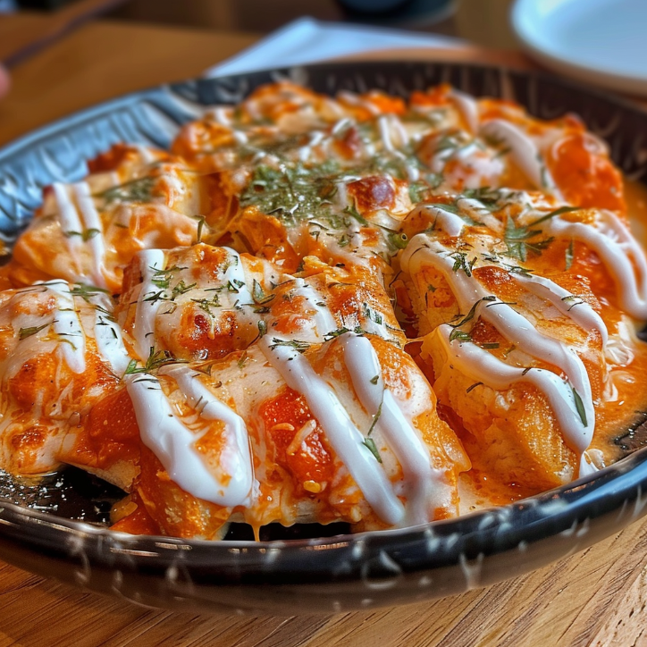 creamy spiderweb buffalo chicken