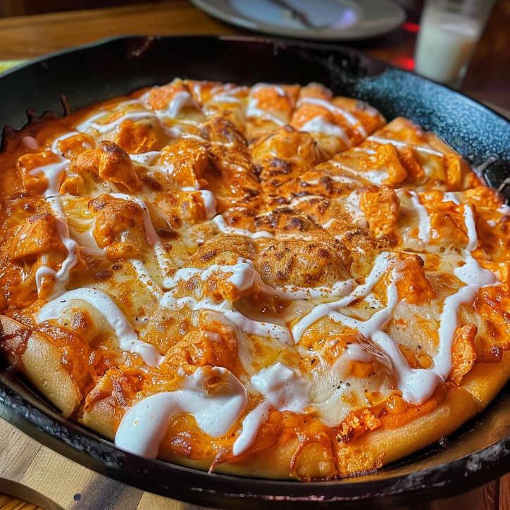 creamy spiderweb buffalo chicken