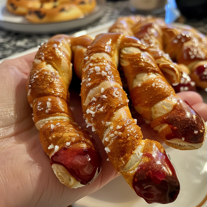 spooky witch finger pretzel
