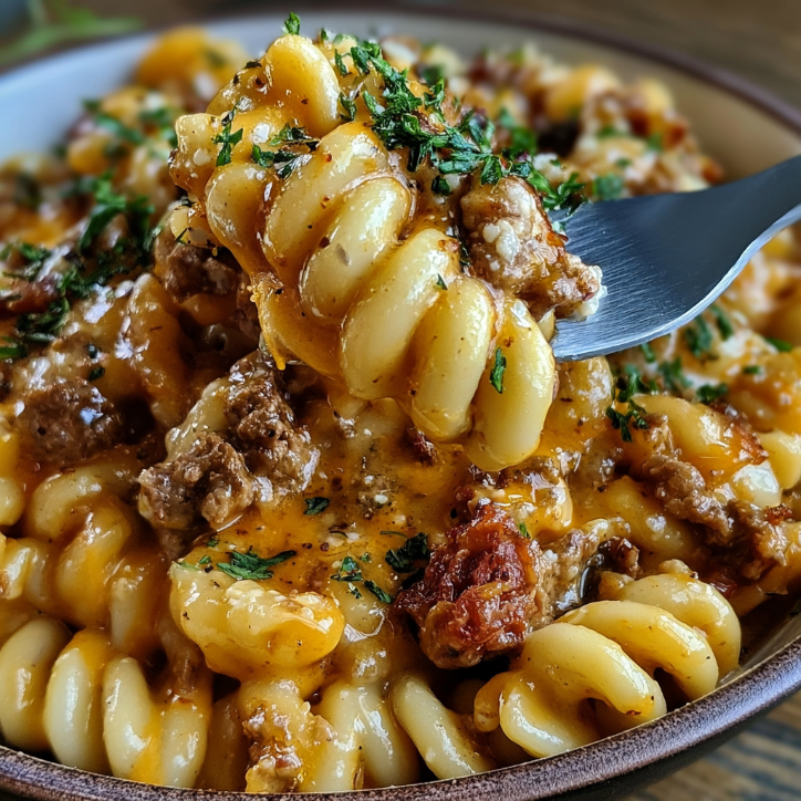 Garlic Butter Cheesy Beef Ranch Pasta 4 cheesy beef ranch pasta