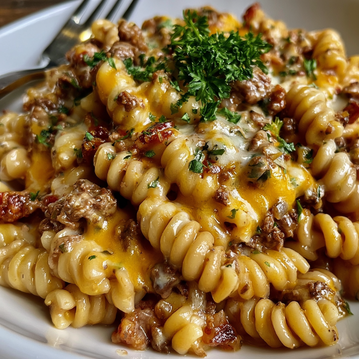 Garlic Butter Cheesy Beef Ranch Pasta 3 cheesy beef ranch pasta