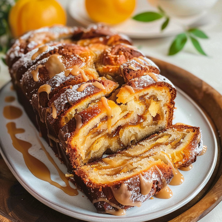 wilgotna babka z brzoskwiniami i lukrem