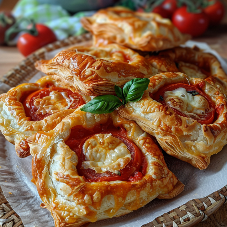 Koszyczki z ciasta francuskiego z pomidorkami i mozzarellą