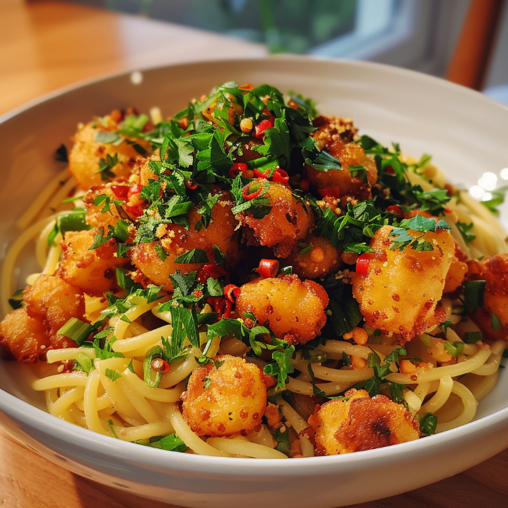 kichererbsen fritter pasta mit