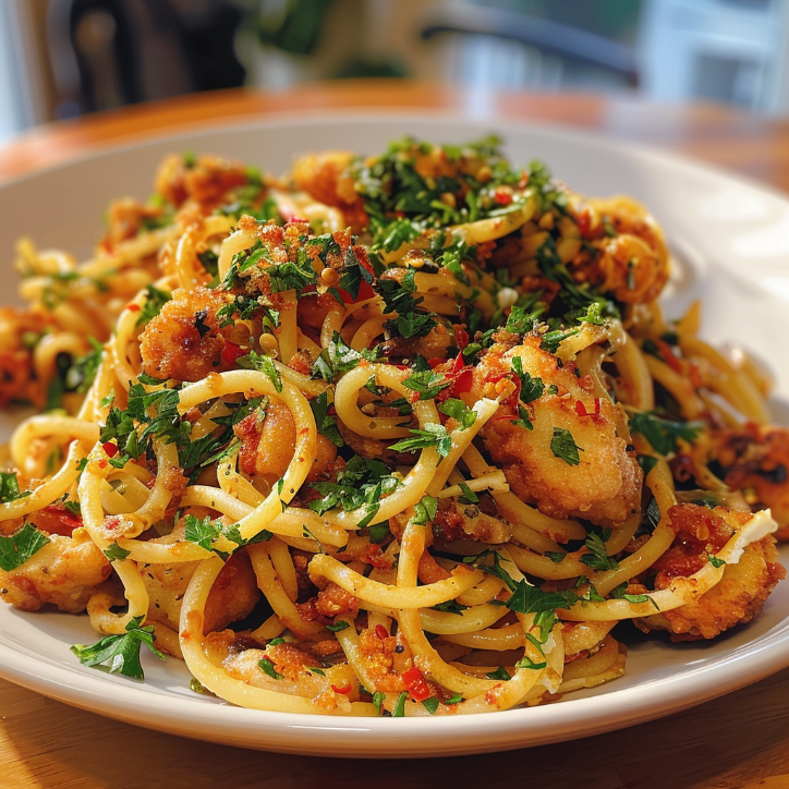 kichererbsen fritter pasta mit