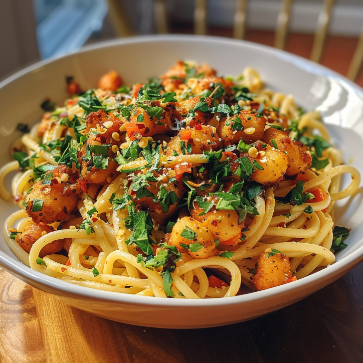 kichererbsen fritter pasta mit