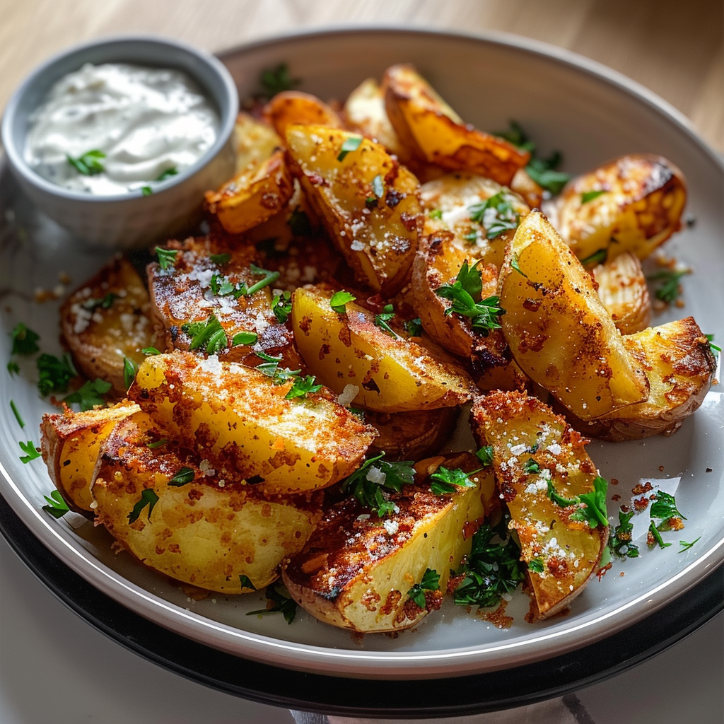 knusprige kartoffelspalten mit frischem