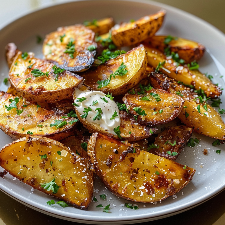Knusprige Kartoffelspalten mit frischem Joghurtdip