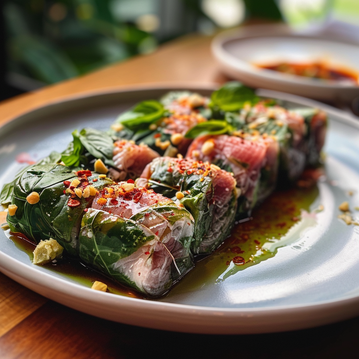 thai basilikum rindfleisch rollen