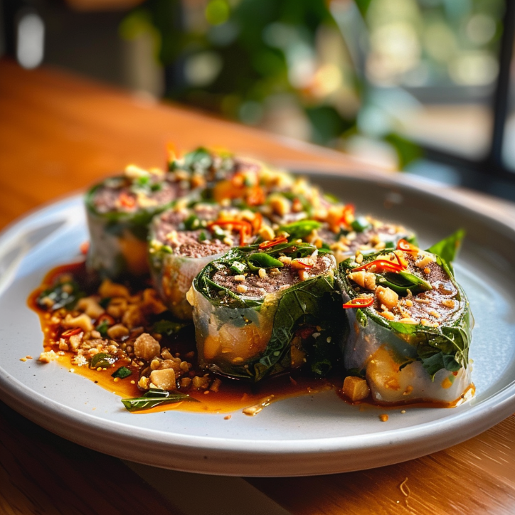 thai basilikum rindfleisch rollen: