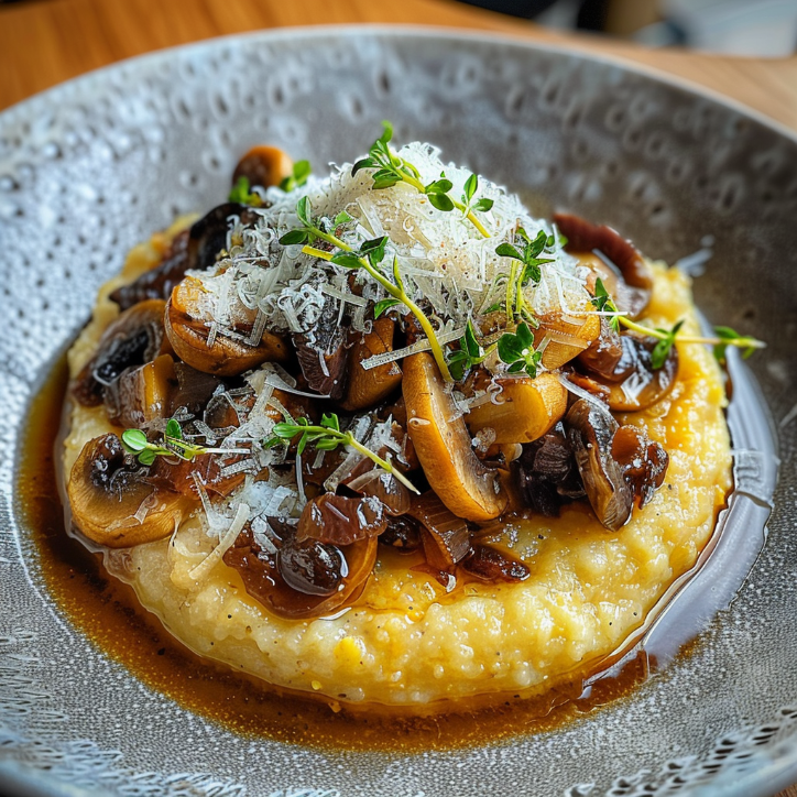 pilzragout auf parmesan polenta
