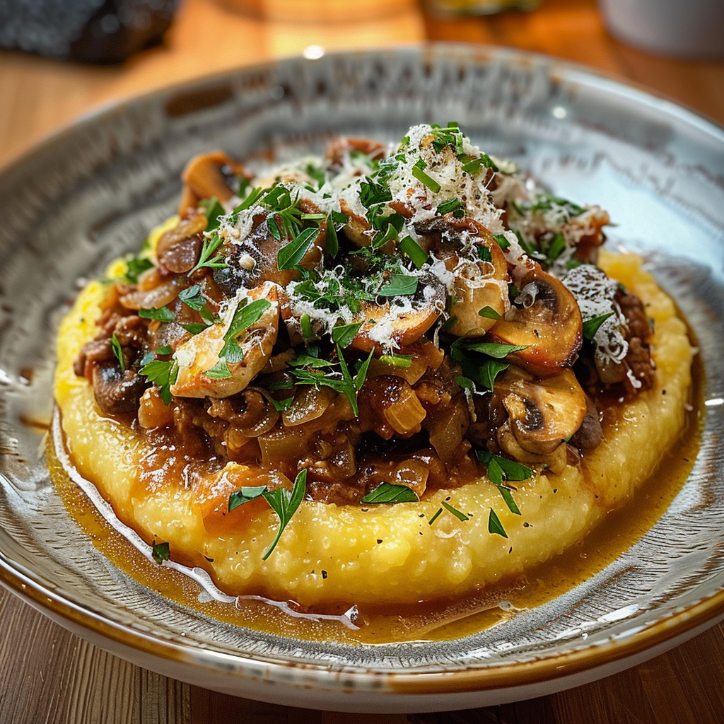 pilzragout auf parmesan polenta