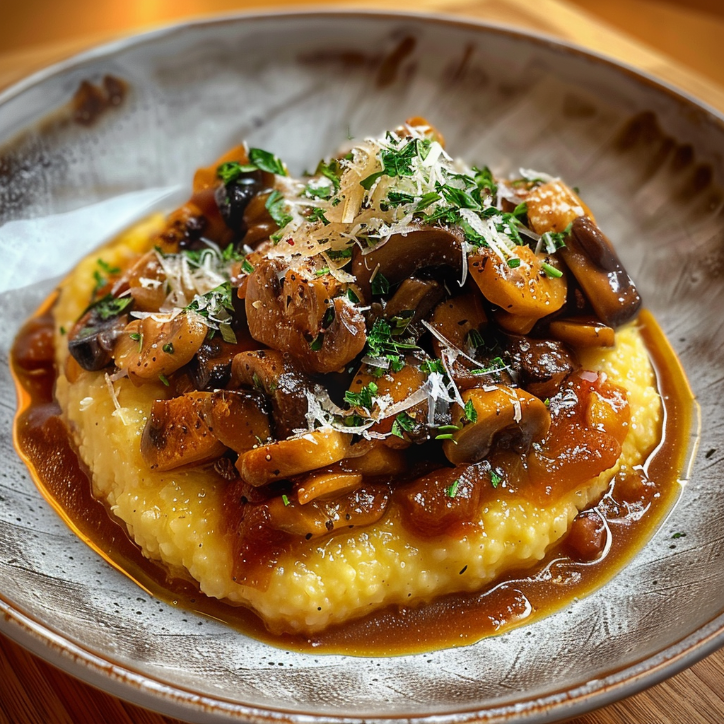 pilzragout auf parmesan polenta