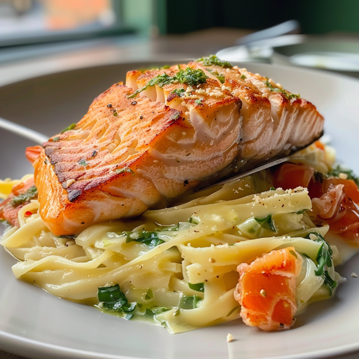 Gesunde cremige toskanische Lachs-Pasta: Ein Genuss