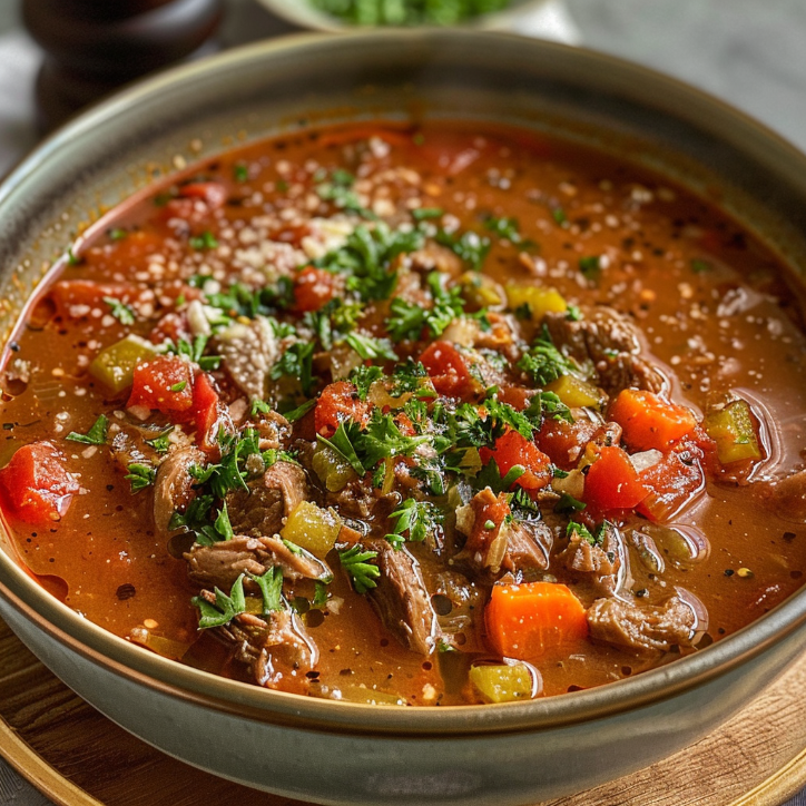Paprikasuppe mit Hackfleisch