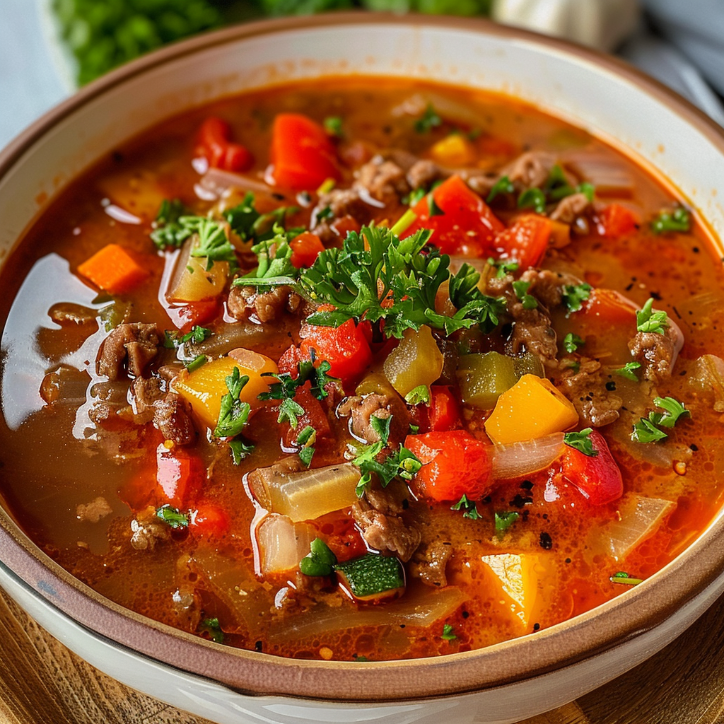 Paprikasuppe mit Hackfleisch – einfach & herzhaft