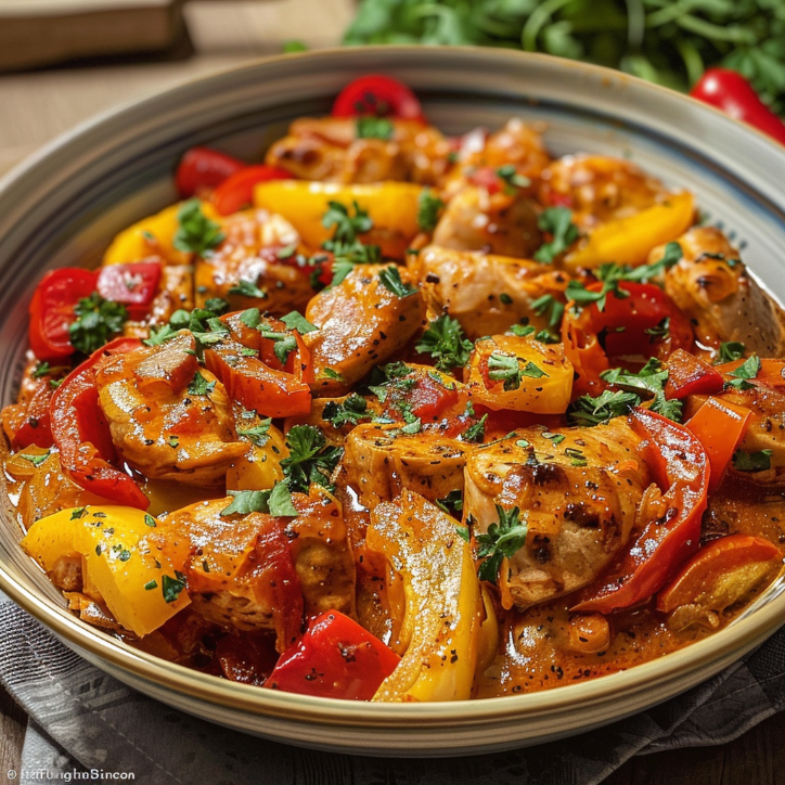 Paprika Sahne Hähnchen: Paprika-Sahne-Hähnchen aus dem Ofen –