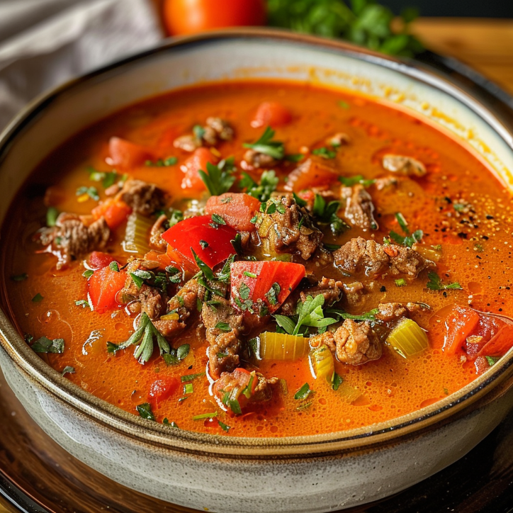 Paprikasuppe mit Hackfleisch