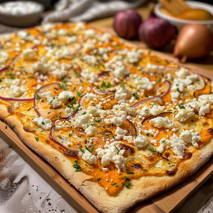 Kürbis Flammkuchen mit Feta