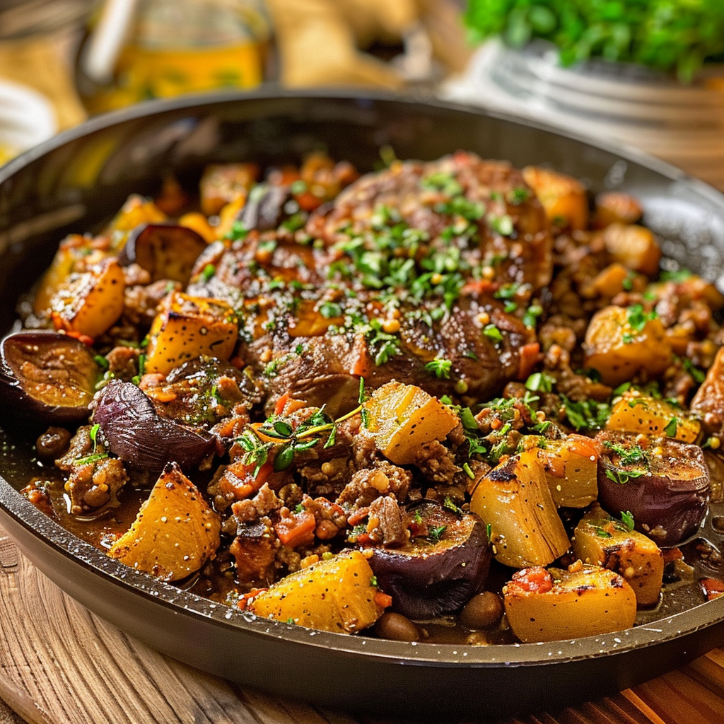 Auberginen Hackfleisch Pfanne