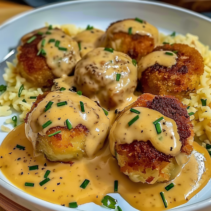 hackbällchen cremiger sauce mit