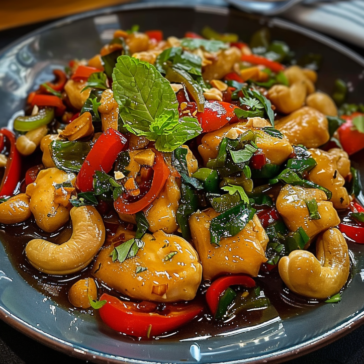 thailändisches cashew-hähnchen-pfannengericht ein unglaubliches