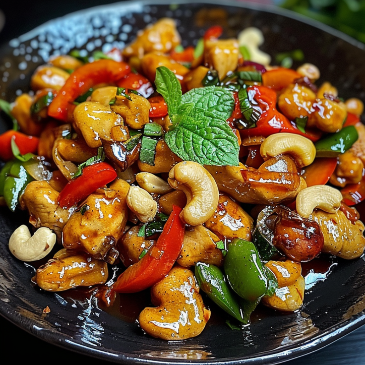 thailändisches cashew-hähnchen-pfannengericht ein unglaubliches