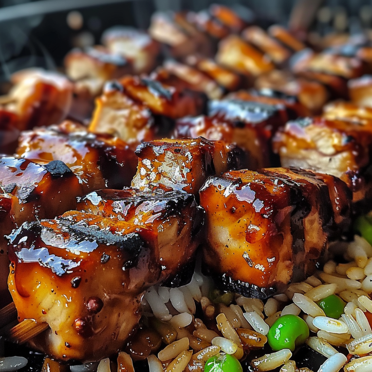 honig-bbq-hähnchen mit reis ein