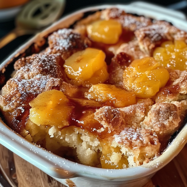 pfirsich-cobbler mit braunem zucker