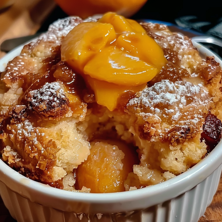 pfirsich-cobbler mit braunem zucker