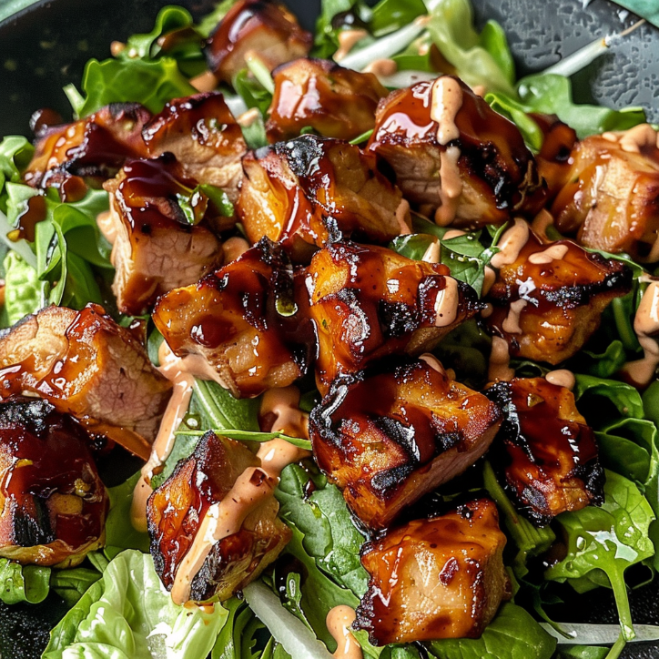 bbq-hähnchen-salat mit gehackten zutaten