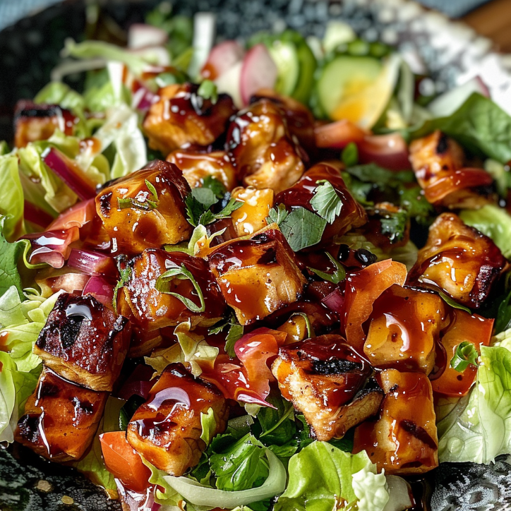 bbq-hähnchen-salat mit gehackten zutaten